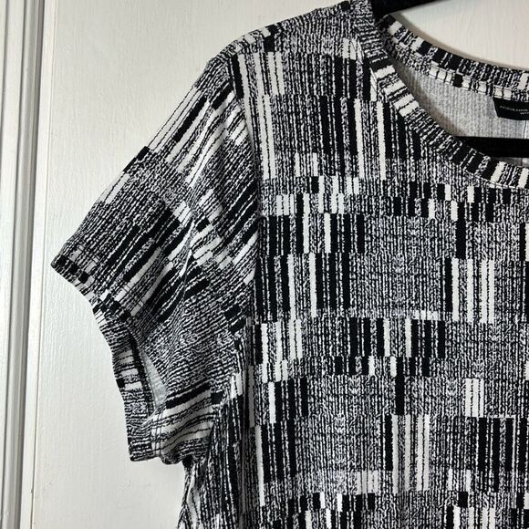 Adrienne Vittadini abstract print A-line navy & white short sleeve stretch dress - Picture 4 of 8